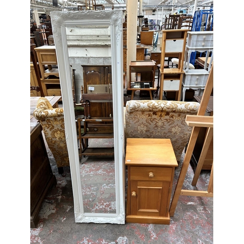 56 - Two pieces of modern furniture, one French style white framed bevelled edge cheval mirror and one pi... 