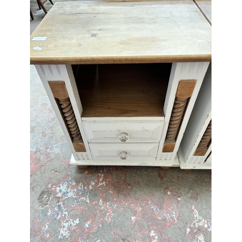 60A - A pair of modern solid pine and white painted two drawer bedside cabinets with barley twist design