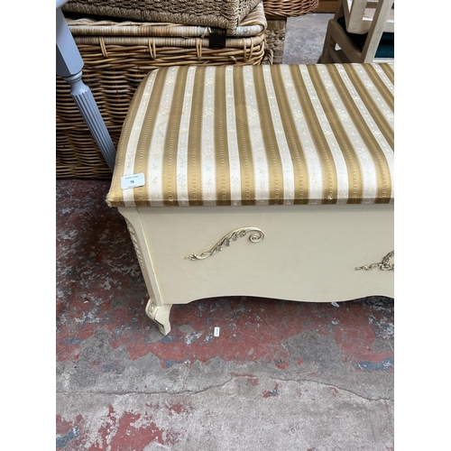 76 - A French style cream painted and fabric upholstered blanket box