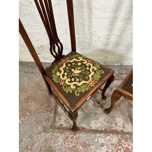 80 - A pair of Edwardian beech and tapestry upholstered dining chairs