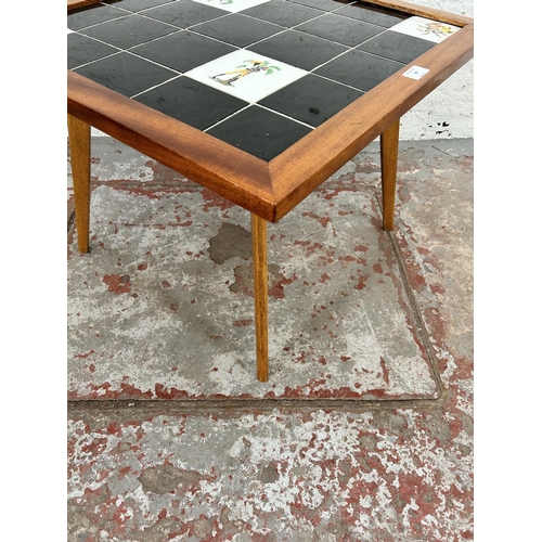 97 - A 1960s beech and oak square side table with Wade Heath ceramic tile inserts