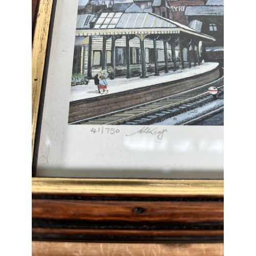 267 - Four framed pencil signed limited edition railway prints by Ark - all approx. 25cm high x 30cm wide