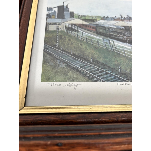 267 - Four framed pencil signed limited edition railway prints by Ark - all approx. 25cm high x 30cm wide