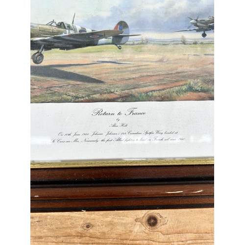 272 - Two framed pencil signed limited edition military aircraft prints, Return To France by Alan Holt and... 