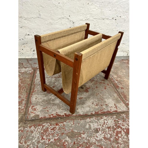 88 - A mid 20th century Danish teak and canvas two section magazine rack