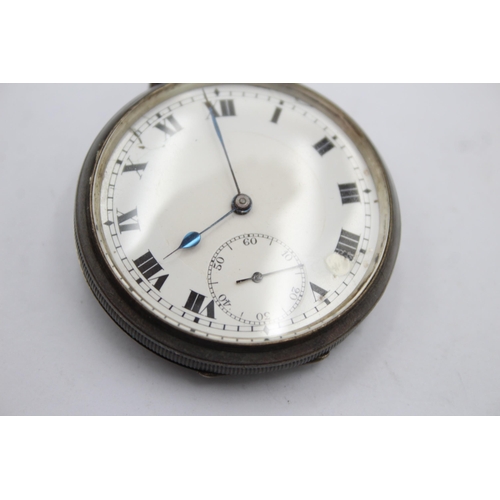 2457 - A vintage .925 silver open face key wind pocket watch - approx. gross weight 90 grams