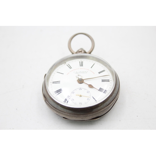 2501 - A hallmarked J. G Graves .925 Sheffield silver cased open face key wind men's pocket watch - approx.... 