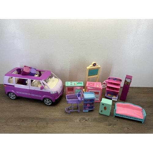 1701 - A collection of Barbie doll furniture and accessories together with a Sindy fridge