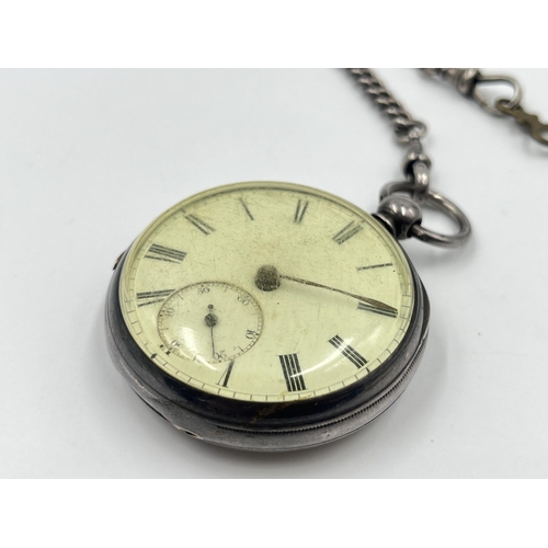 2474 - A Victorian hallmarked London silver cased open face key wind pocket watch, dated 1873 with hallmark... 