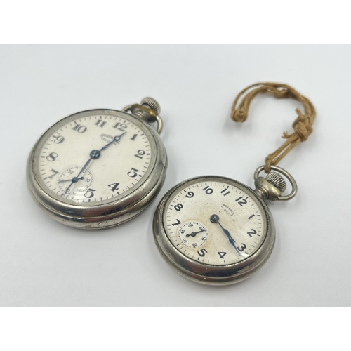 2481 - Two early/mid 20th century Ingersoll hand wind open face chrome plated pocket watches