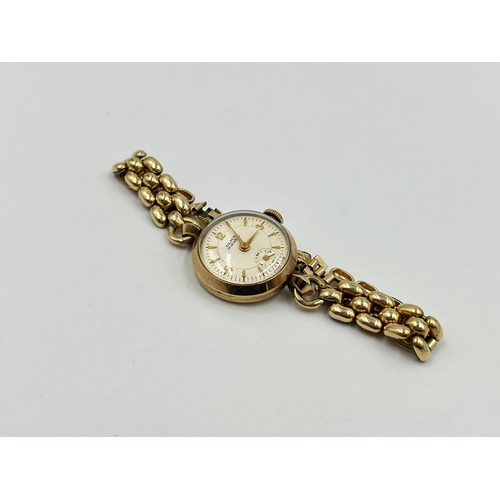 2482 - A 1956 Olma hallmarked Edinburgh 9ct gold cased 17 jewels mechanical 22mm lady's wristwatch with rol... 