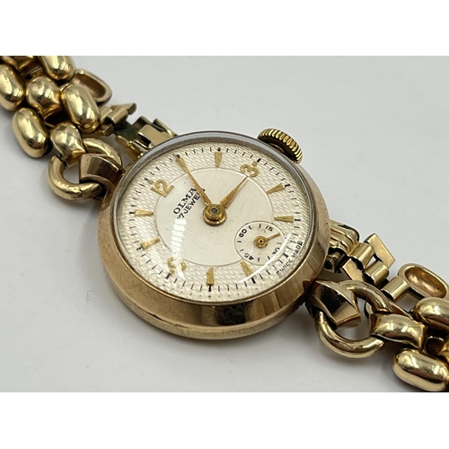 2482 - A 1956 Olma hallmarked Edinburgh 9ct gold cased 17 jewels mechanical 22mm lady's wristwatch with rol... 