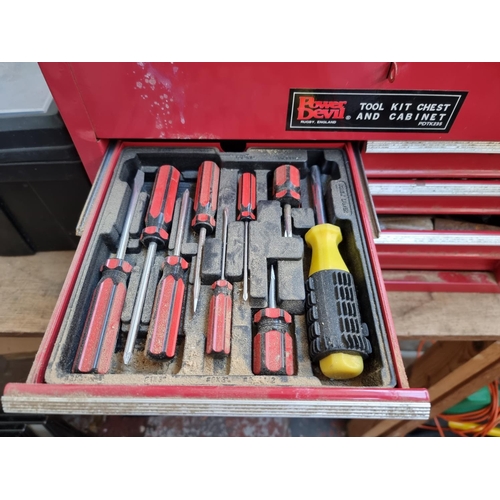 338 - A collection of tools to include Power Devil toolkit chest and cabinet containing a near full set of... 