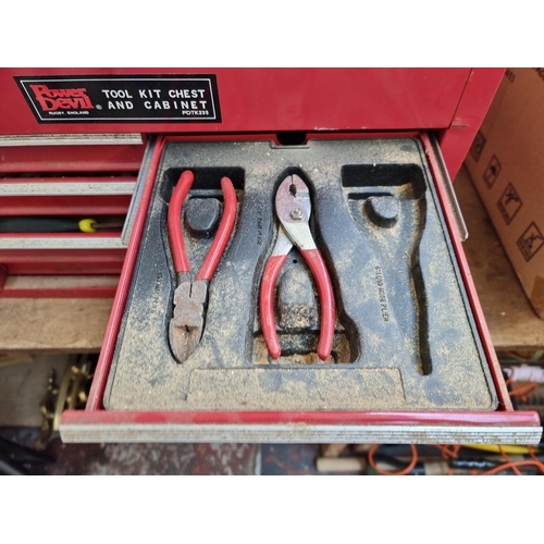 338 - A collection of tools to include Power Devil toolkit chest and cabinet containing a near full set of... 