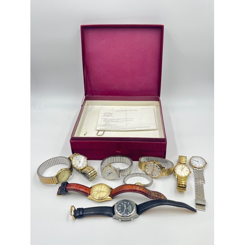 2489 - A jewellery box containing nine gentleman's and lady's wristwatches to include Rotary GT automatic, ... 