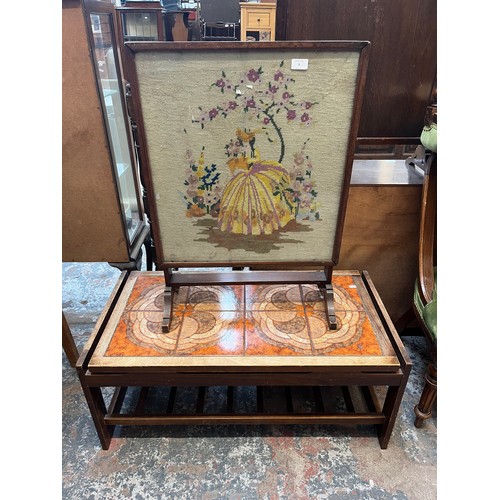 7 - Two pieces of furniture, one mahogany framed tapestry tilt top fire screen/occasional table and one ... 