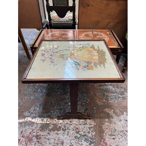 7 - Two pieces of furniture, one mahogany framed tapestry tilt top fire screen/occasional table and one ... 