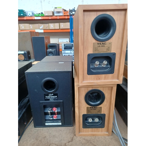 593 - Three items, one Teac CR-H100 tuner/amplifier/CD player, one pair of Teac LS-100U speakers and one p... 