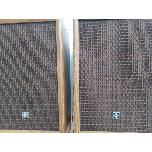 605 - A pair of vintage Sanyo hi-fi speakers with stands with spikes