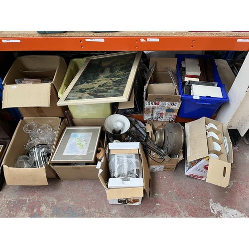 408 - Fifteen boxes containing a large collection of house clearance items to include ceramics, boxed Tefa... 