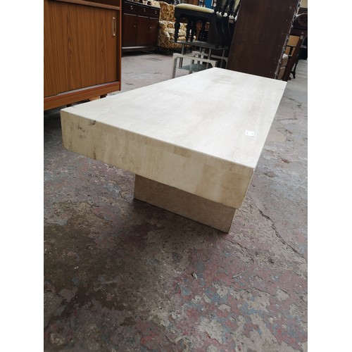 110A - A late 20th century tessellated stone rectangular side table - approx. 43cm high x 45cm wide x 135cm... 