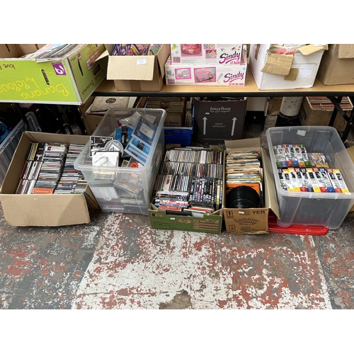 433 - Eight boxes and one bag containing a large quantity of CDs, DVDs, records and VHS tapes