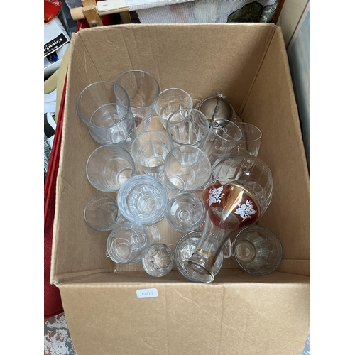 437 - Two boxes and two suitcases containing glassware, ceramics, cycling helmets etc.