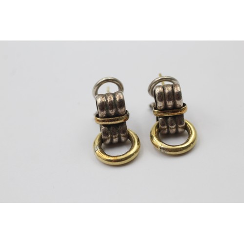 1002 - Two pairs of 9ct gold and silver statement earrings - approx. gross weight 26.36 grams