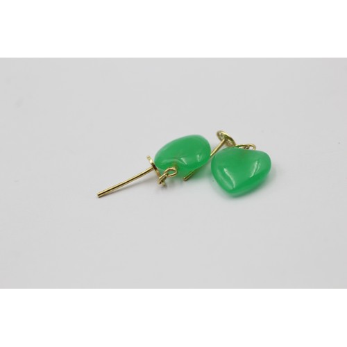 1009 - Two pairs of 9ct gold jade drop earrings - approx. gross weight 4.8 grams