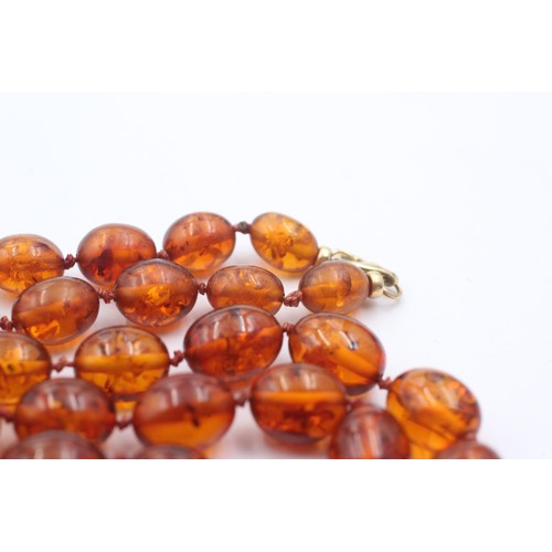 1019 - An amber beaded single strand necklace with 9ct gold clasp - approx. gross weight 40.5 grams