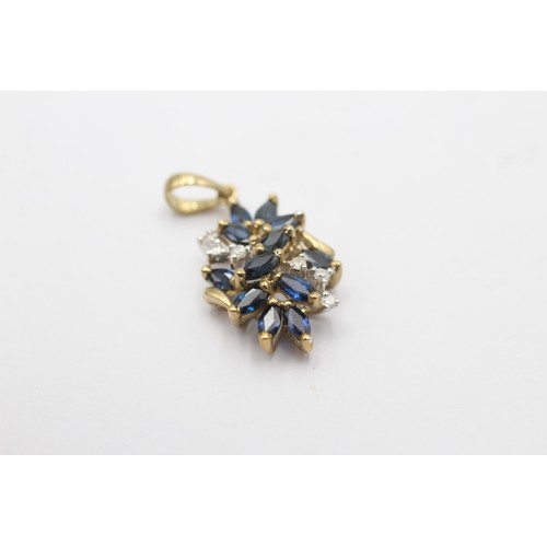 1063 - A 9ct gold diamond and sapphire cluster pendant - approx. gross weight 1.6 grams