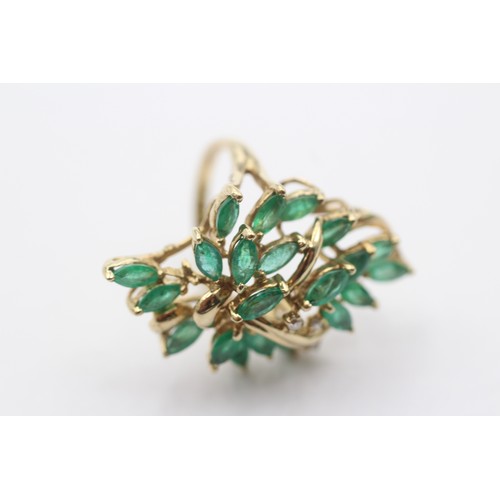 1074 - A 9ct gold diamond and emerald cocktail ring - approx. gross weight 5.3 grams