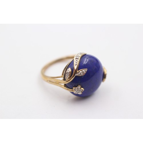 1082 - A 9ct gold diamond and lapis lazuli dress ring, size L½ - approx. gross weight 3.8 grams