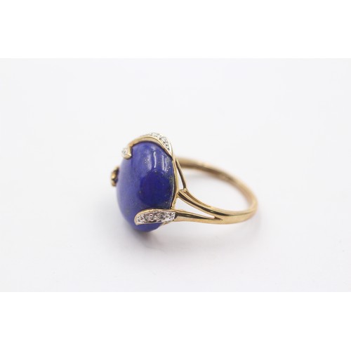 1082 - A 9ct gold diamond and lapis lazuli dress ring, size L½ - approx. gross weight 3.8 grams