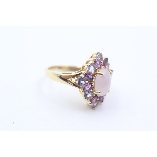 1090 - A 14ct gold tanzanite, amethyst and jade dress ring - approx. gross weight 4.7 grams