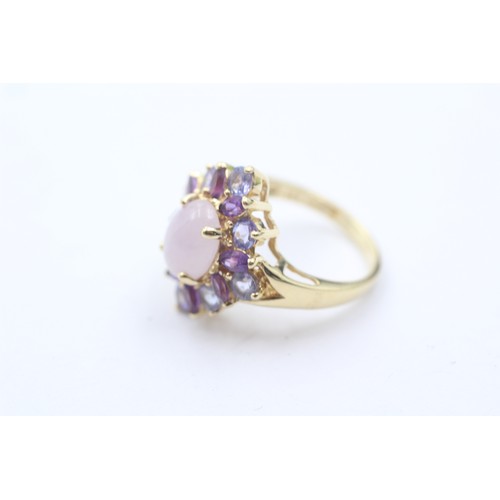 1090 - A 14ct gold tanzanite, amethyst and jade dress ring - approx. gross weight 4.7 grams