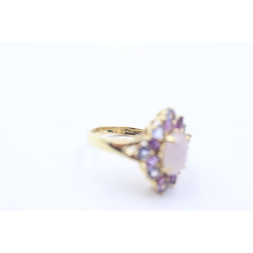 1090 - A 14ct gold tanzanite, amethyst and jade dress ring - approx. gross weight 4.7 grams