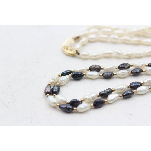 1110 - A cultured rice pearl necklace with 14ct gold clasp and spacers - approx. gross weight 17.1 grams