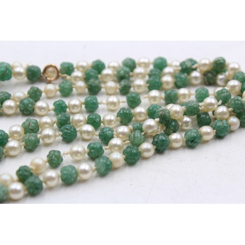 1113 - An adventurine and faux pearl necklace with 9ct gold clasp - approx. gross weight 47.9 grams