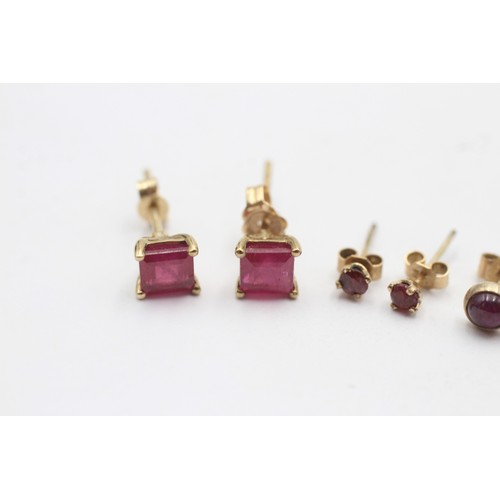 1125 - Three pairs of 9ct gold ruby stud earrings - approx. gross weight 1.9 grams