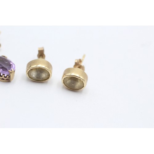 1126 - Two pairs of 9ct gold gemstone earrings, one amethyst and one citrine - approx. gross weight 4.2 gra... 