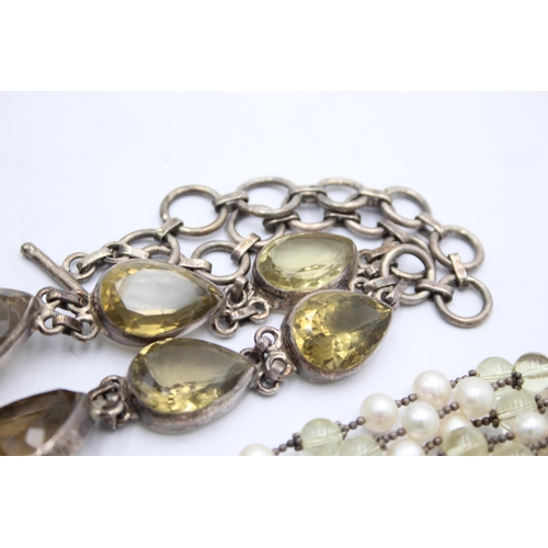 1152 - Two .925 silver citrine set necklaces to include cultured pearls etc. - approx. gross weight 205 gra... 