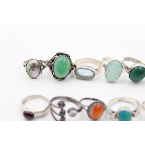 1154 - Twelve .925 silver gemstone set rings - approx. gross weight 48 grams