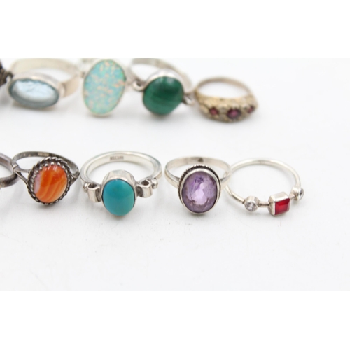 1154 - Twelve .925 silver gemstone set rings - approx. gross weight 48 grams