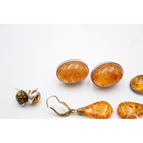 1157 - Six pairs of .925 silver amber set earrings - approx. gross weight 26 grams