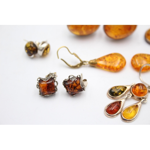 1157 - Six pairs of .925 silver amber set earrings - approx. gross weight 26 grams