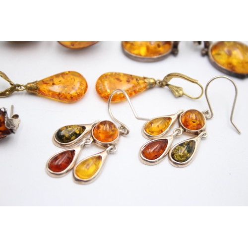 1157 - Six pairs of .925 silver amber set earrings - approx. gross weight 26 grams