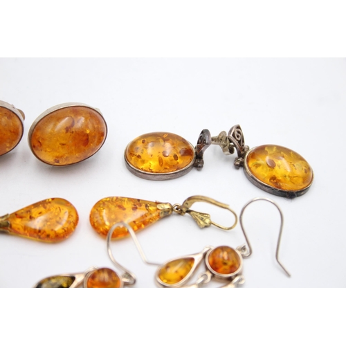 1157 - Six pairs of .925 silver amber set earrings - approx. gross weight 26 grams