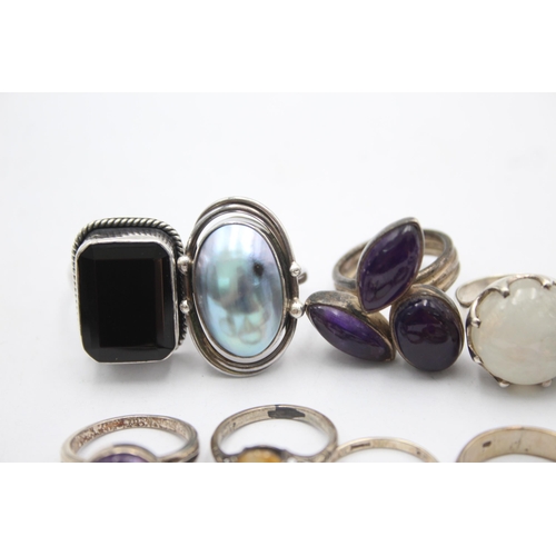 1158 - Twelve .925 silver gemstone set rings to include TGGC - approx. gross weight 91 grams