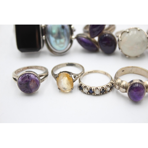 1158 - Twelve .925 silver gemstone set rings to include TGGC - approx. gross weight 91 grams